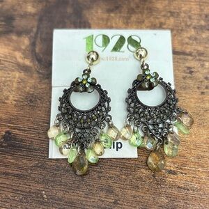 1928 Green and Gold Dangle Earrings